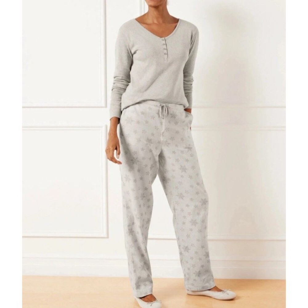 TALBOTS Cotton Flannel Pajama Set - Snowflake   Gray SZ S NWT